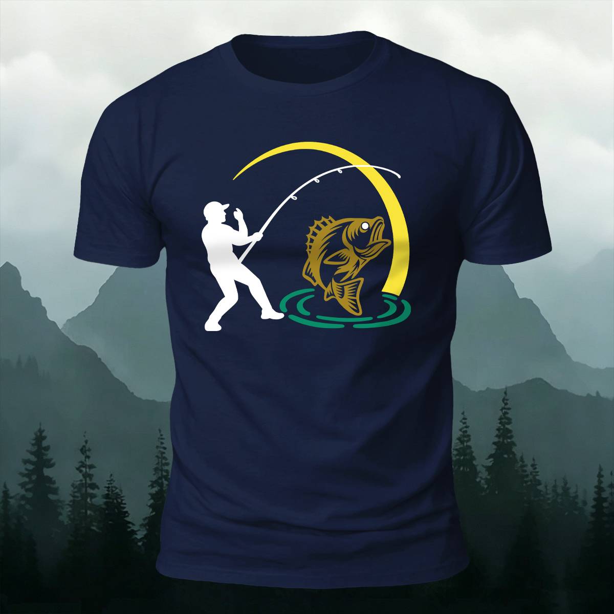 Bass Fishing Silhouette Outdoor Casual Premium Cotton Tee