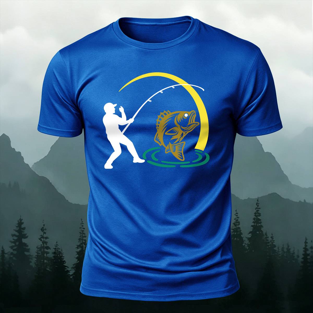 Bass Fishing Silhouette Outdoor Casual Premium Cotton Tee