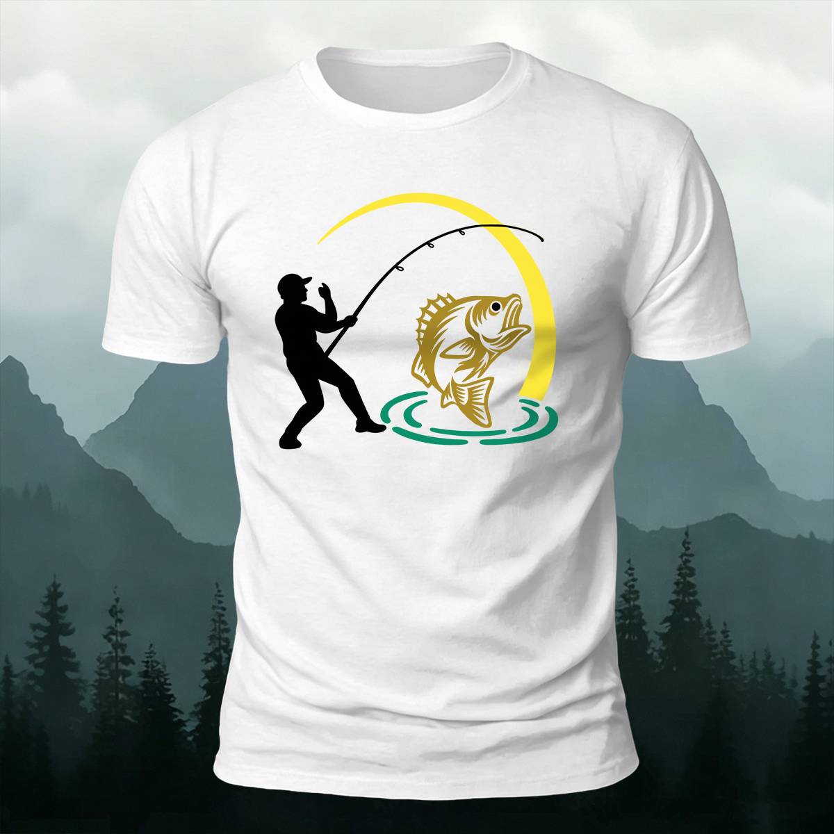 Bass Fishing Silhouette Outdoor Casual Premium Cotton Tee