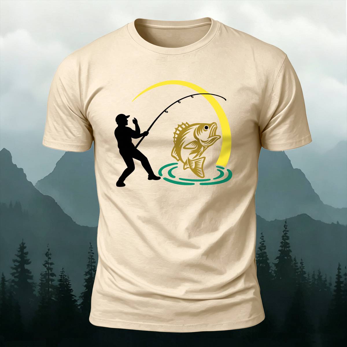 Bass Fishing Silhouette Outdoor Casual Premium Cotton Tee