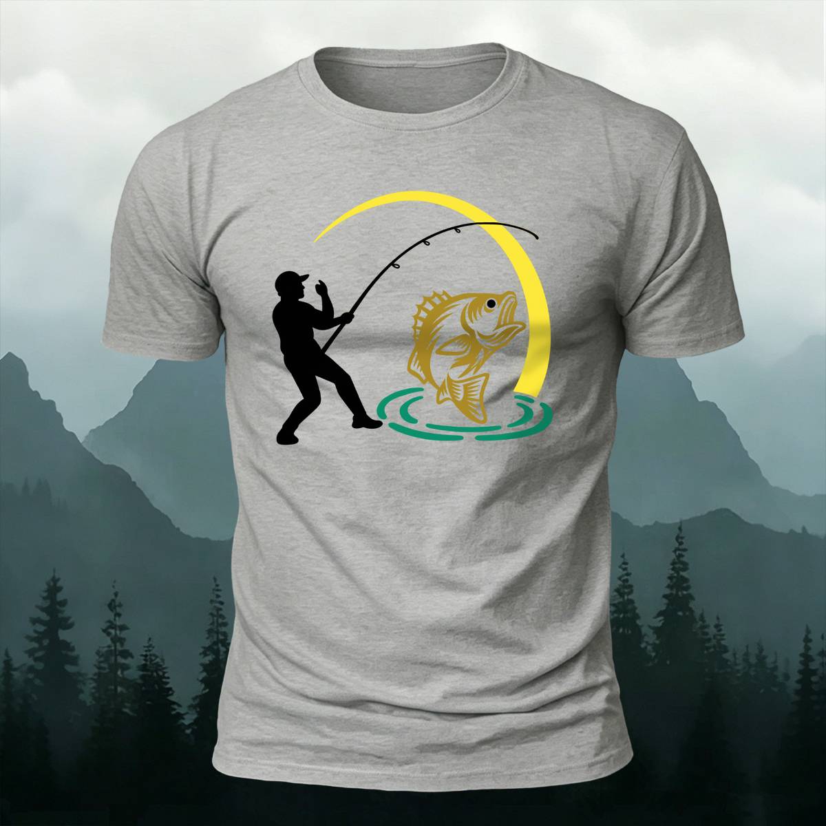 Bass Fishing Silhouette Outdoor Casual Premium Cotton Tee