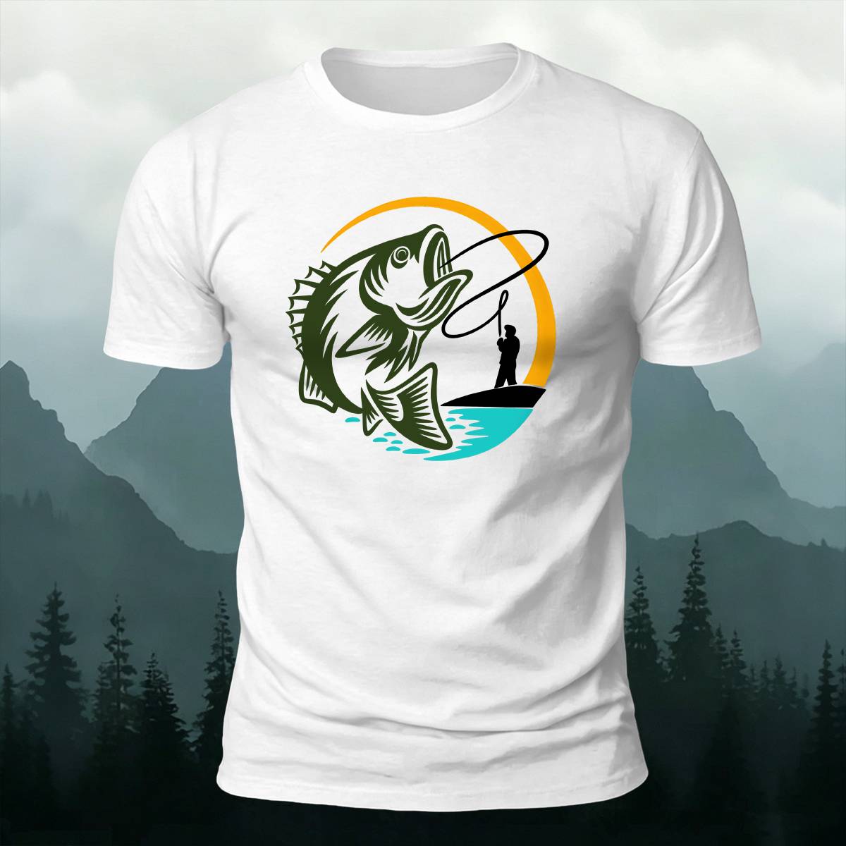 Circular Bass Fly Fishing Outdoor Casual Cotton Tee