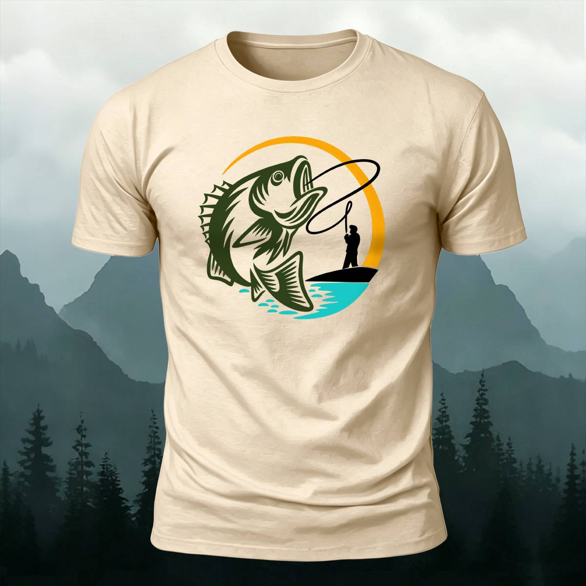 Circular Bass Fly Fishing Outdoor Casual Cotton Tee