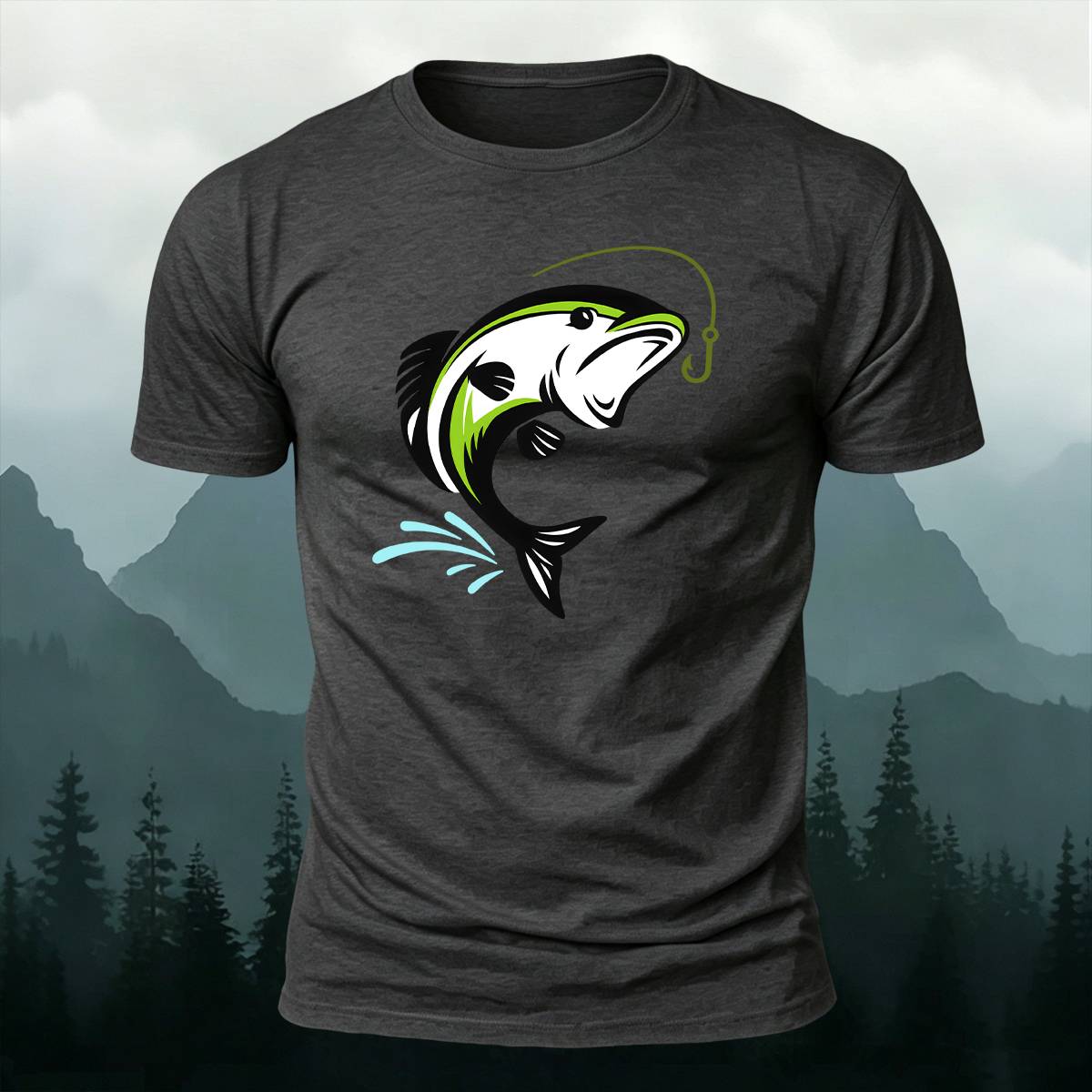 Jumping Bass Fish Hook Outdoor Premium Cotton Tee