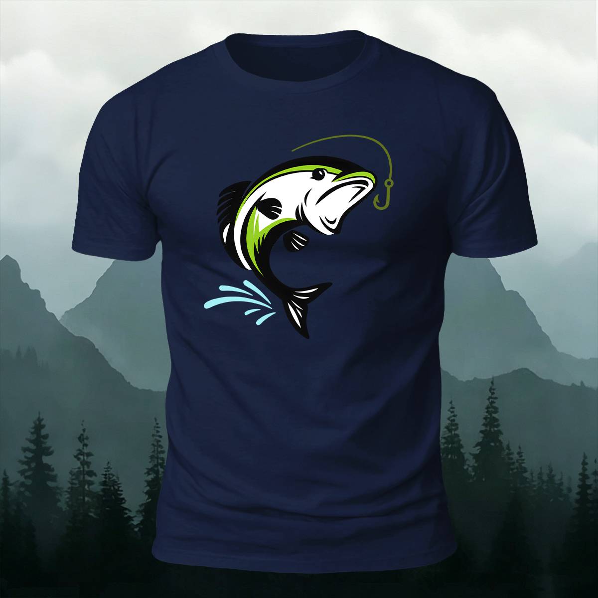 Jumping Bass Fish Hook Outdoor Premium Cotton Tee
