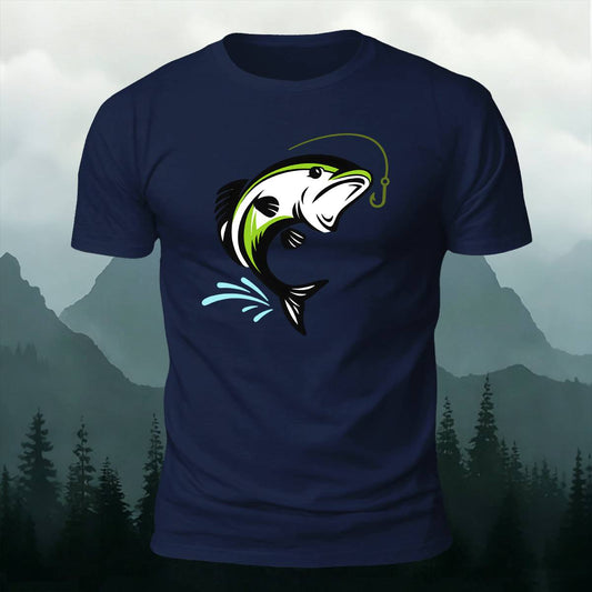 Jumping Bass Fish Hook Outdoor Premium Cotton Tee
