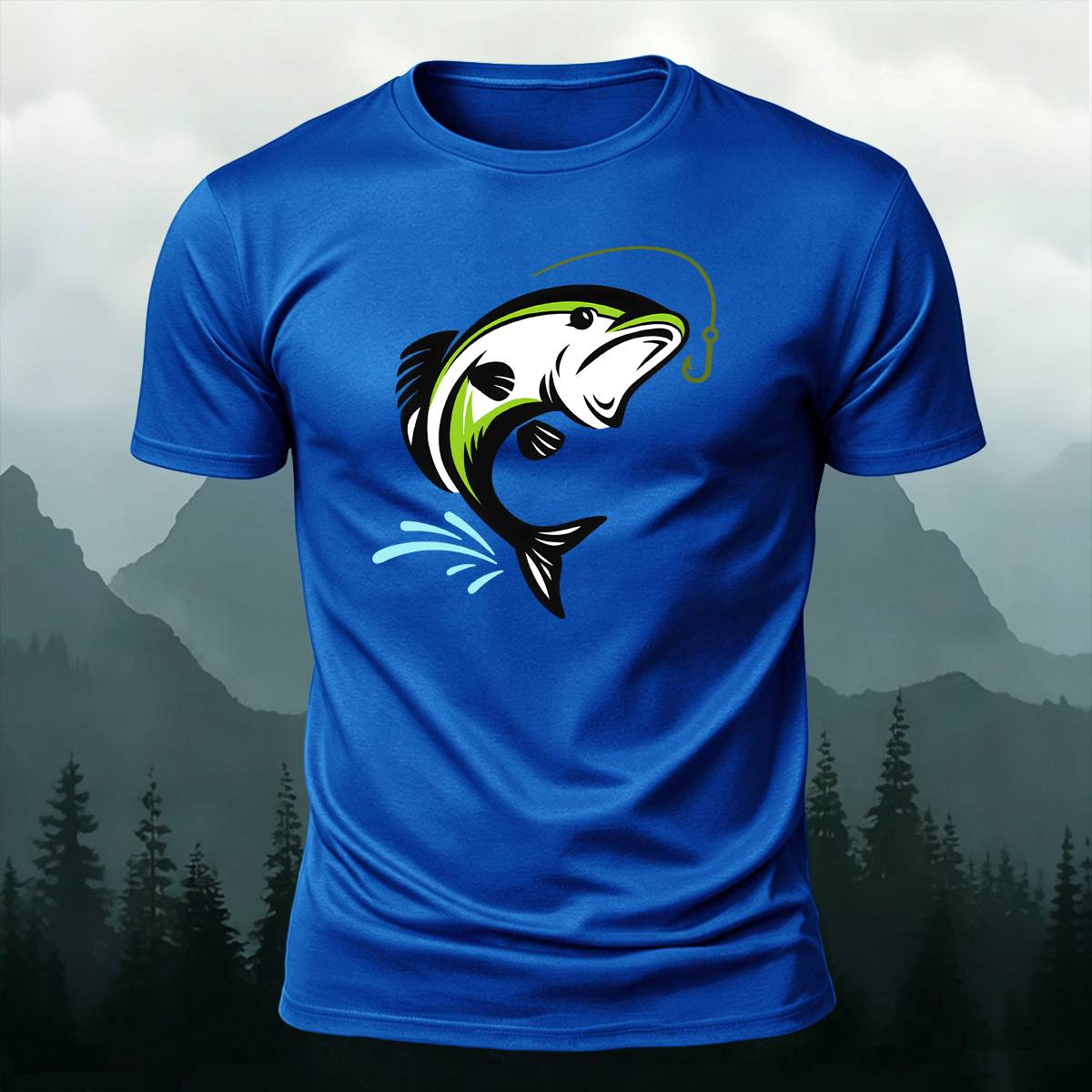 Jumping Bass Fish Hook Outdoor Premium Cotton Tee