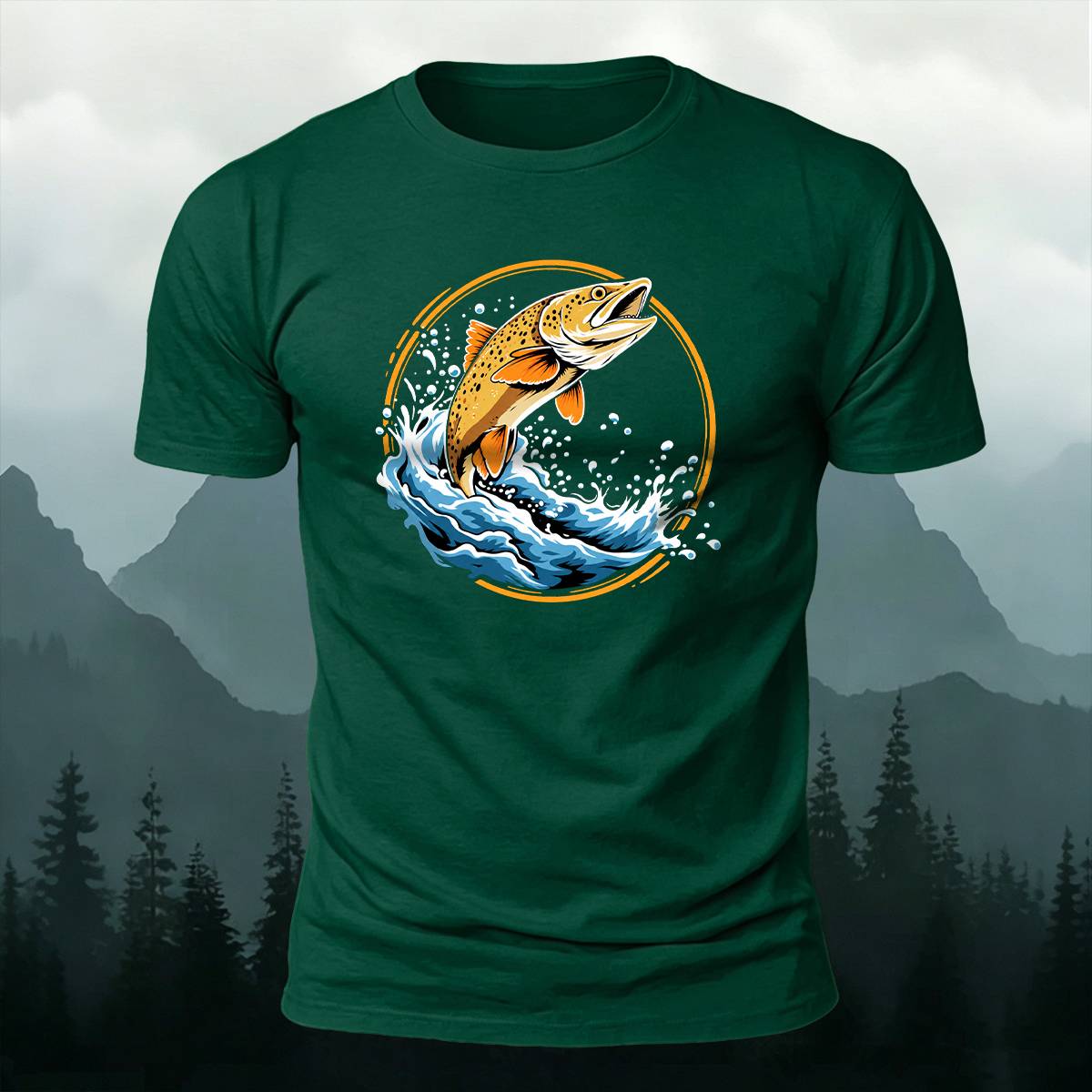 Circular Jumping Trout Outdoor Casual Cotton Tee