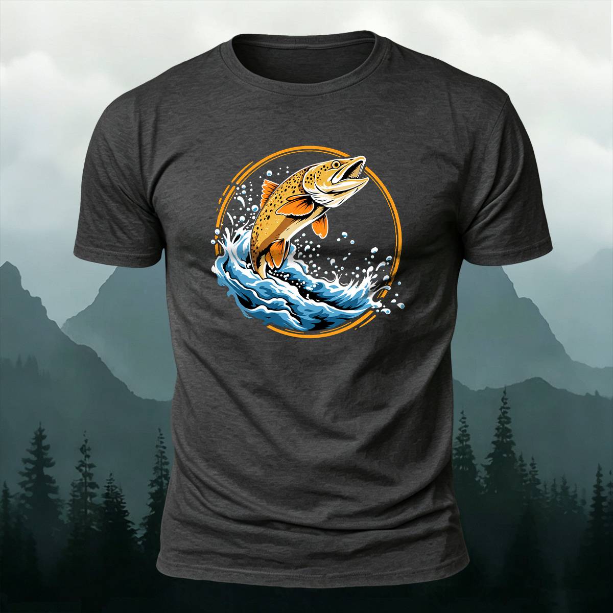 Circular Jumping Trout Outdoor Casual Cotton Tee