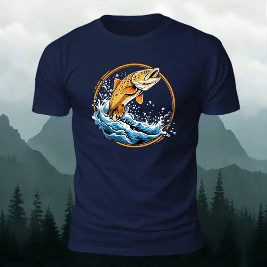 Circular Jumping Trout Outdoor Casual Cotton Tee