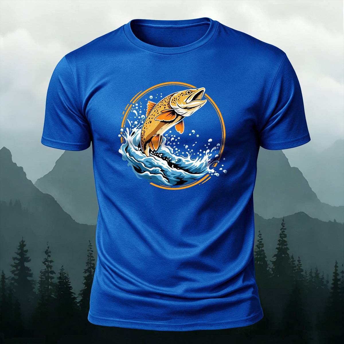Circular Jumping Trout Outdoor Casual Cotton Tee