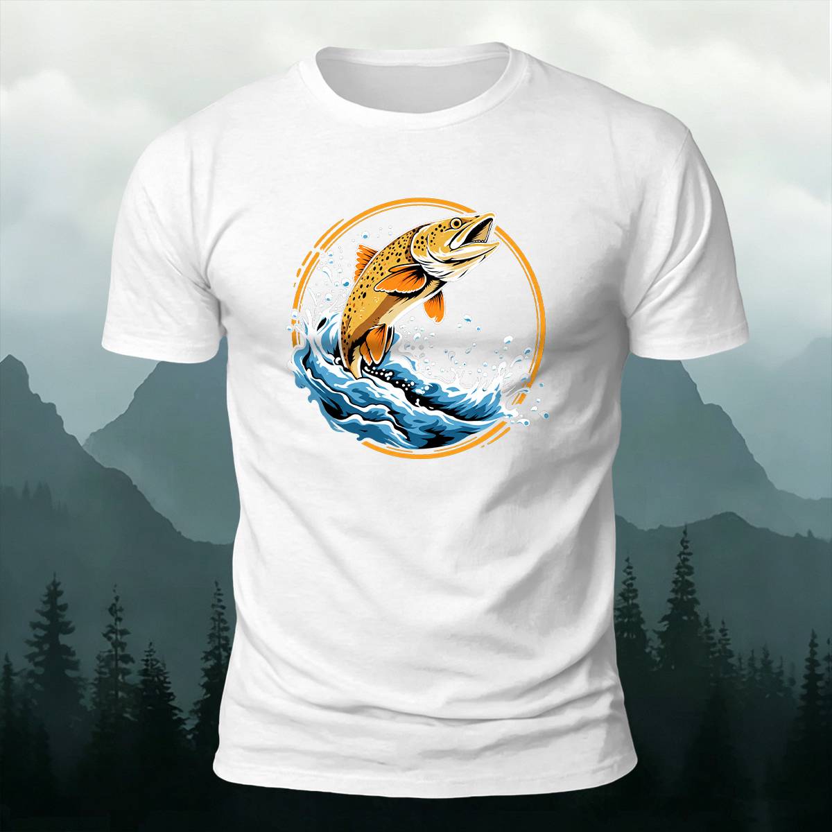 Circular Jumping Trout Outdoor Casual Cotton Tee