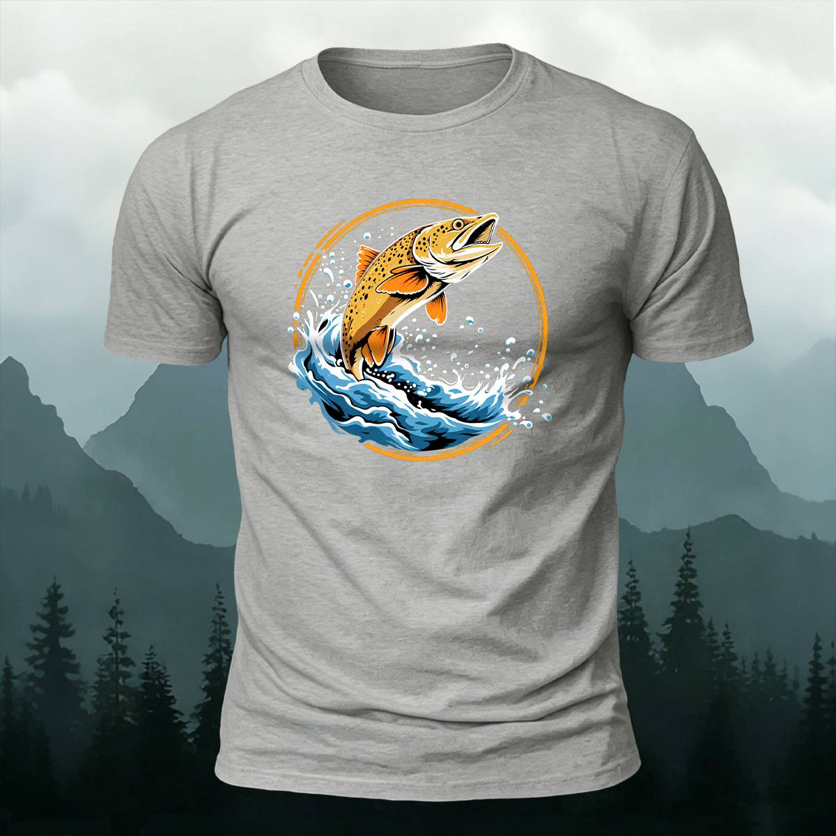 Circular Jumping Trout Outdoor Casual Cotton Tee