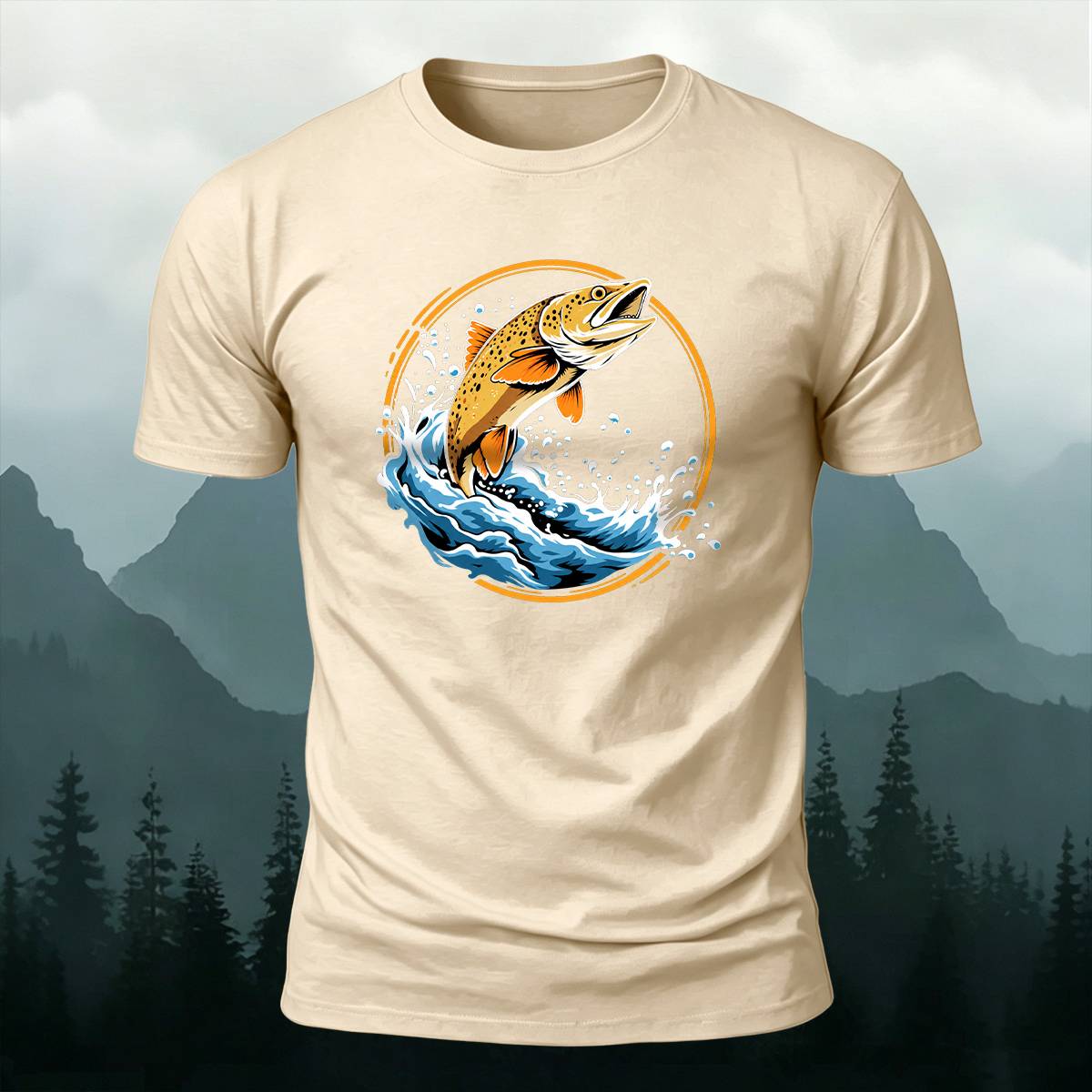 Circular Jumping Trout Outdoor Casual Cotton Tee