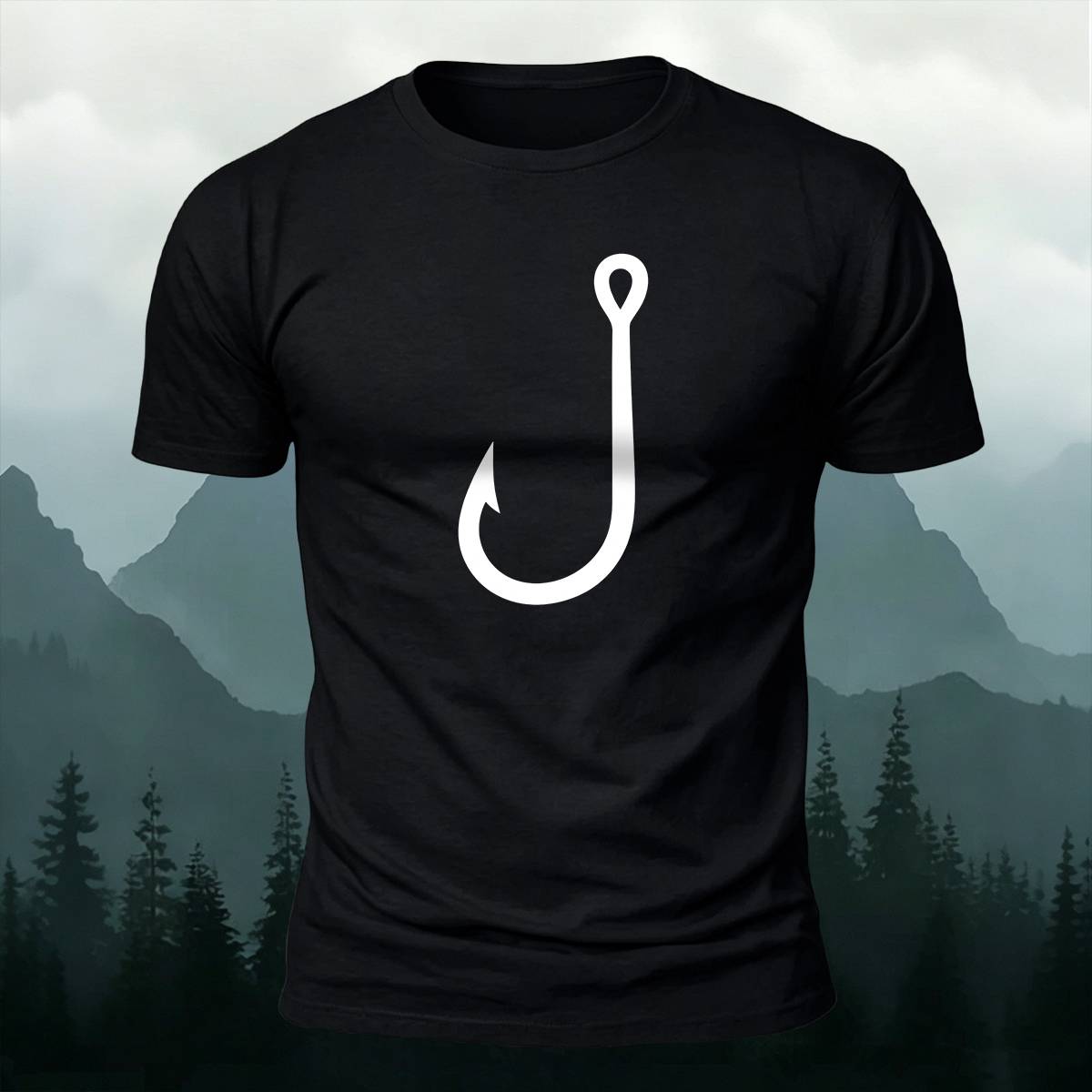 Simple Fishing Hook Outdoor Casual Premium Cotton Tee