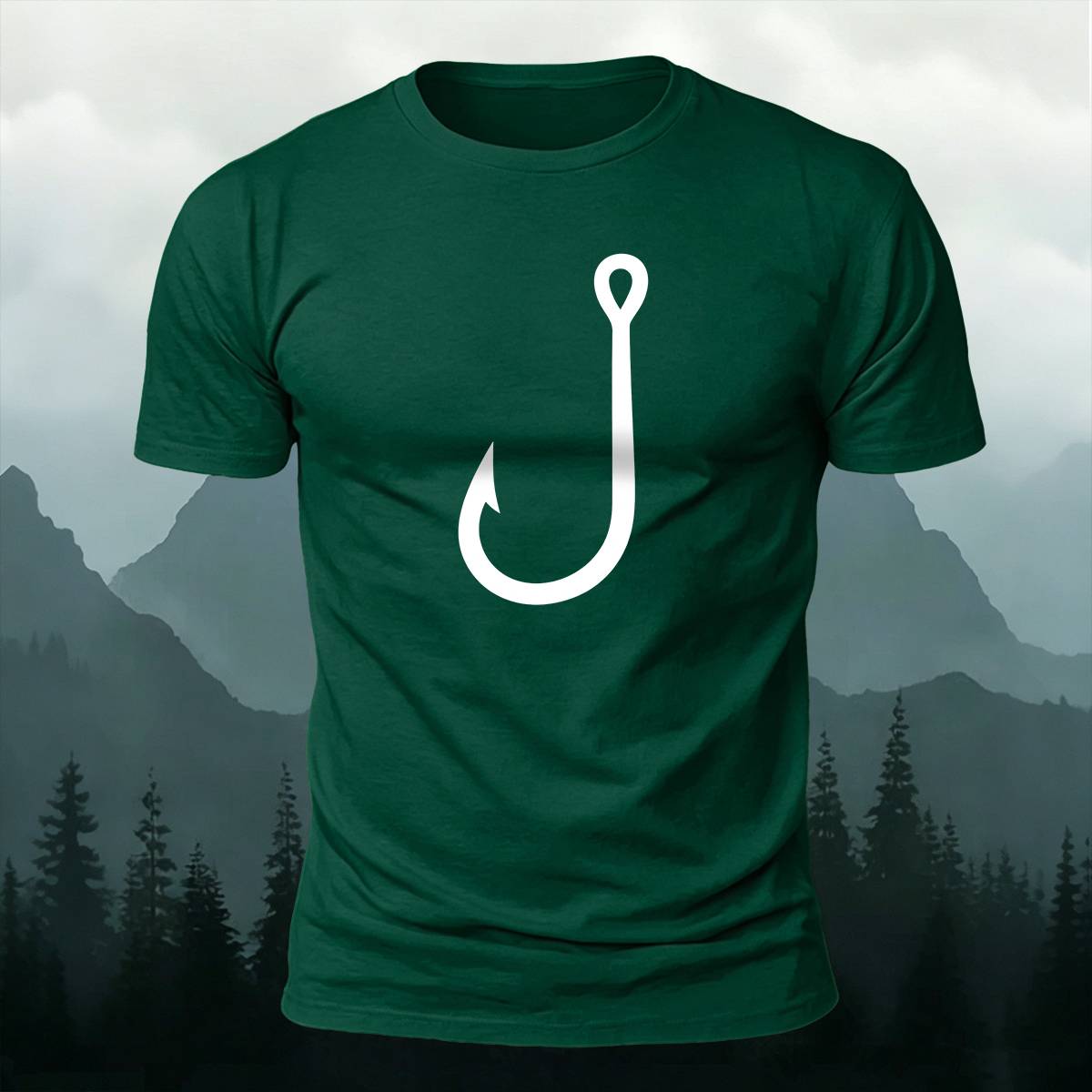 Simple Fishing Hook Outdoor Casual Premium Cotton Tee