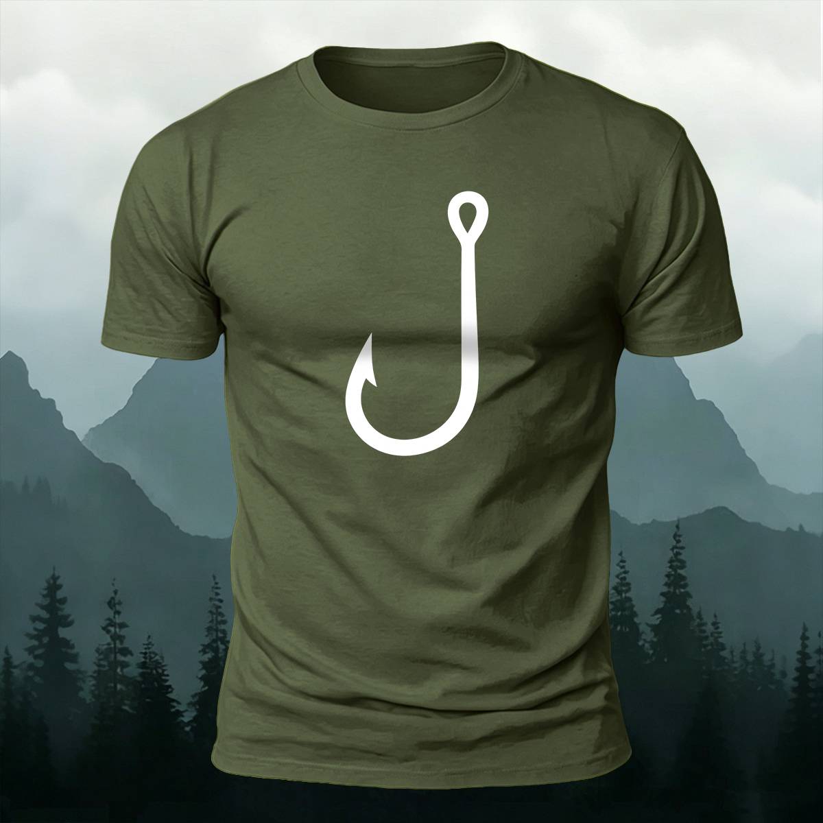 Simple Fishing Hook Outdoor Casual Premium Cotton Tee