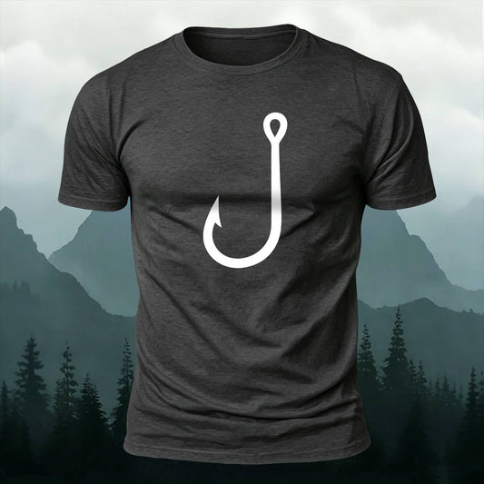 Simple Fishing Hook Outdoor Casual Premium Cotton Tee