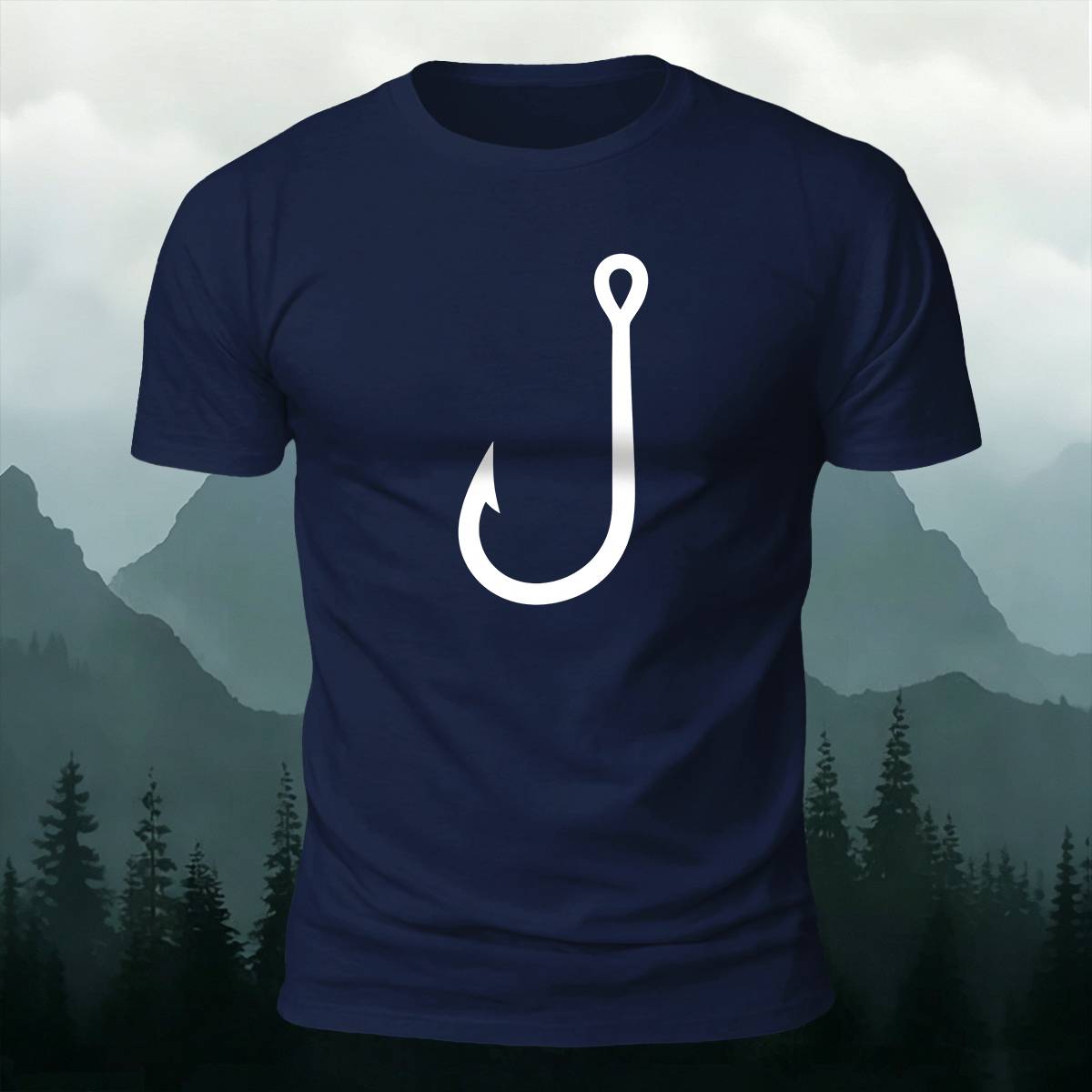 Simple Fishing Hook Outdoor Casual Premium Cotton Tee