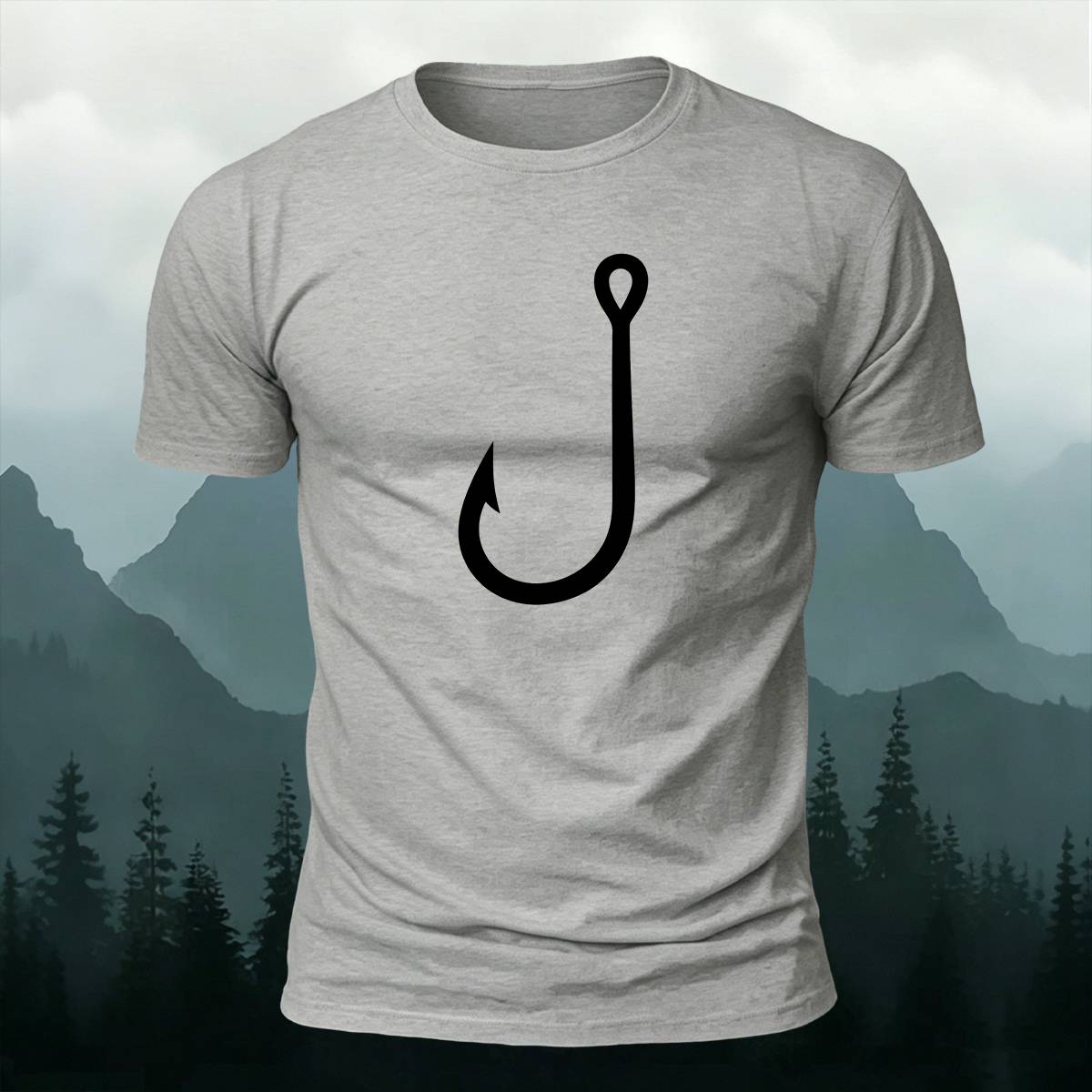 Simple Fishing Hook Outdoor Casual Premium Cotton Tee