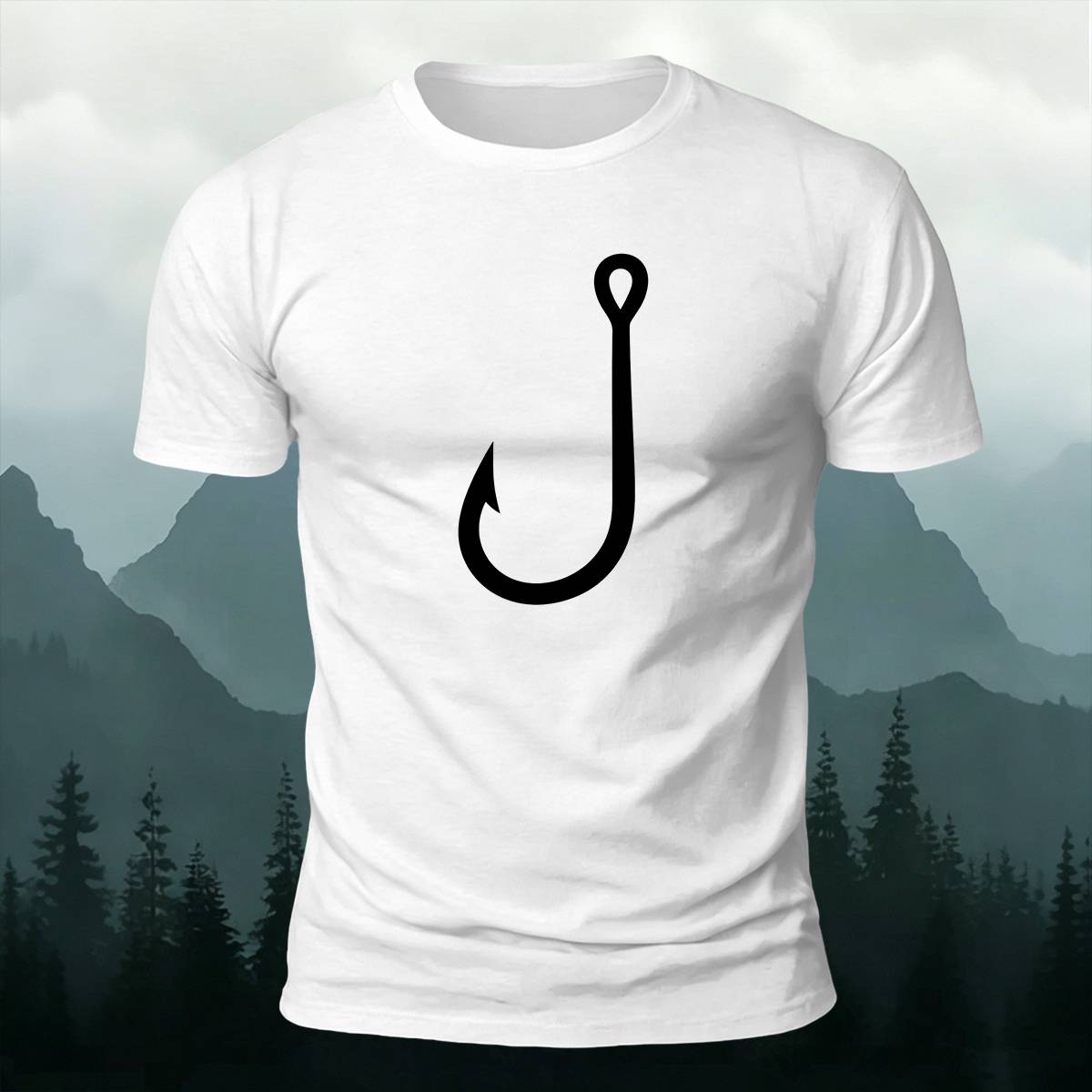 Simple Fishing Hook Outdoor Casual Premium Cotton Tee