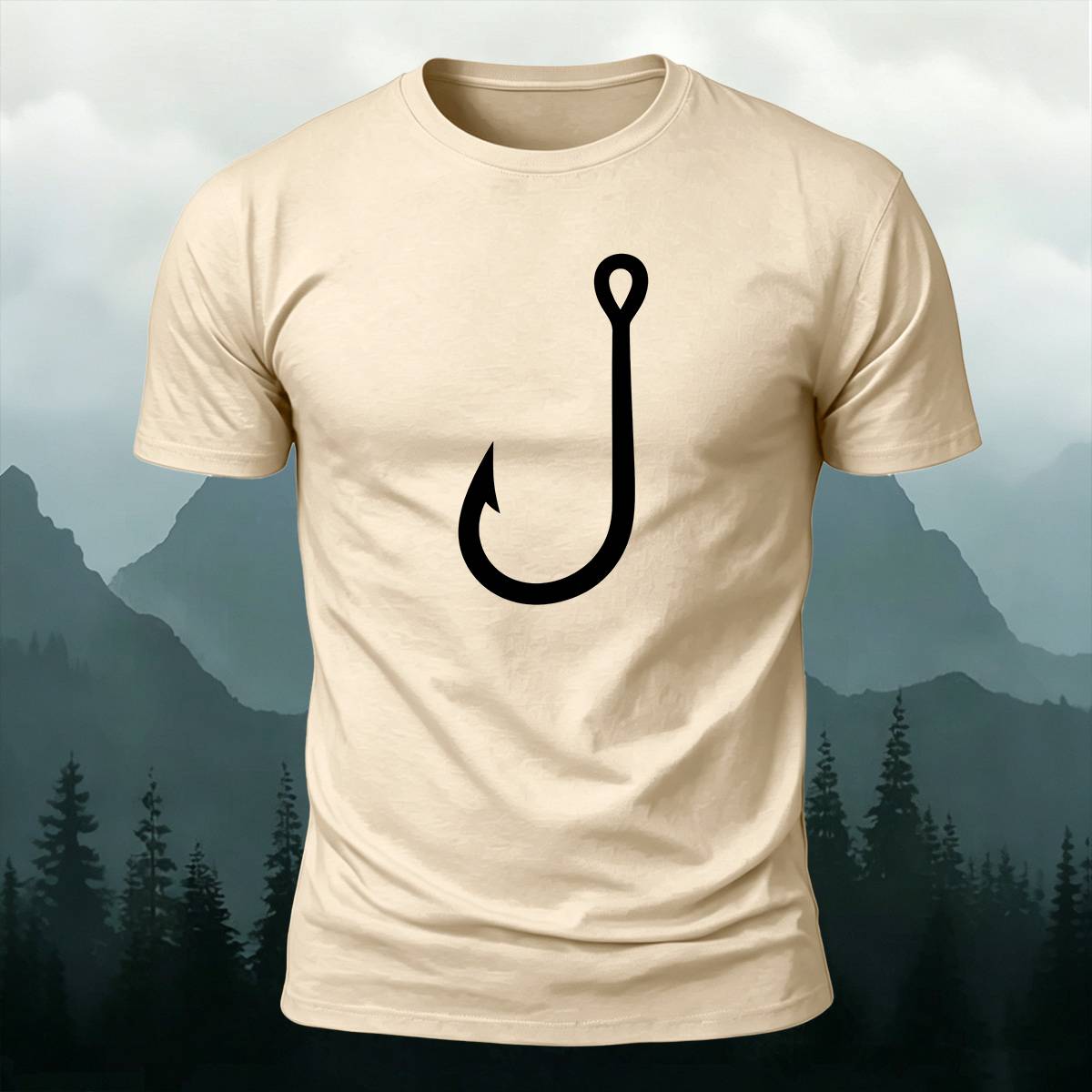 Simple Fishing Hook Outdoor Casual Premium Cotton Tee