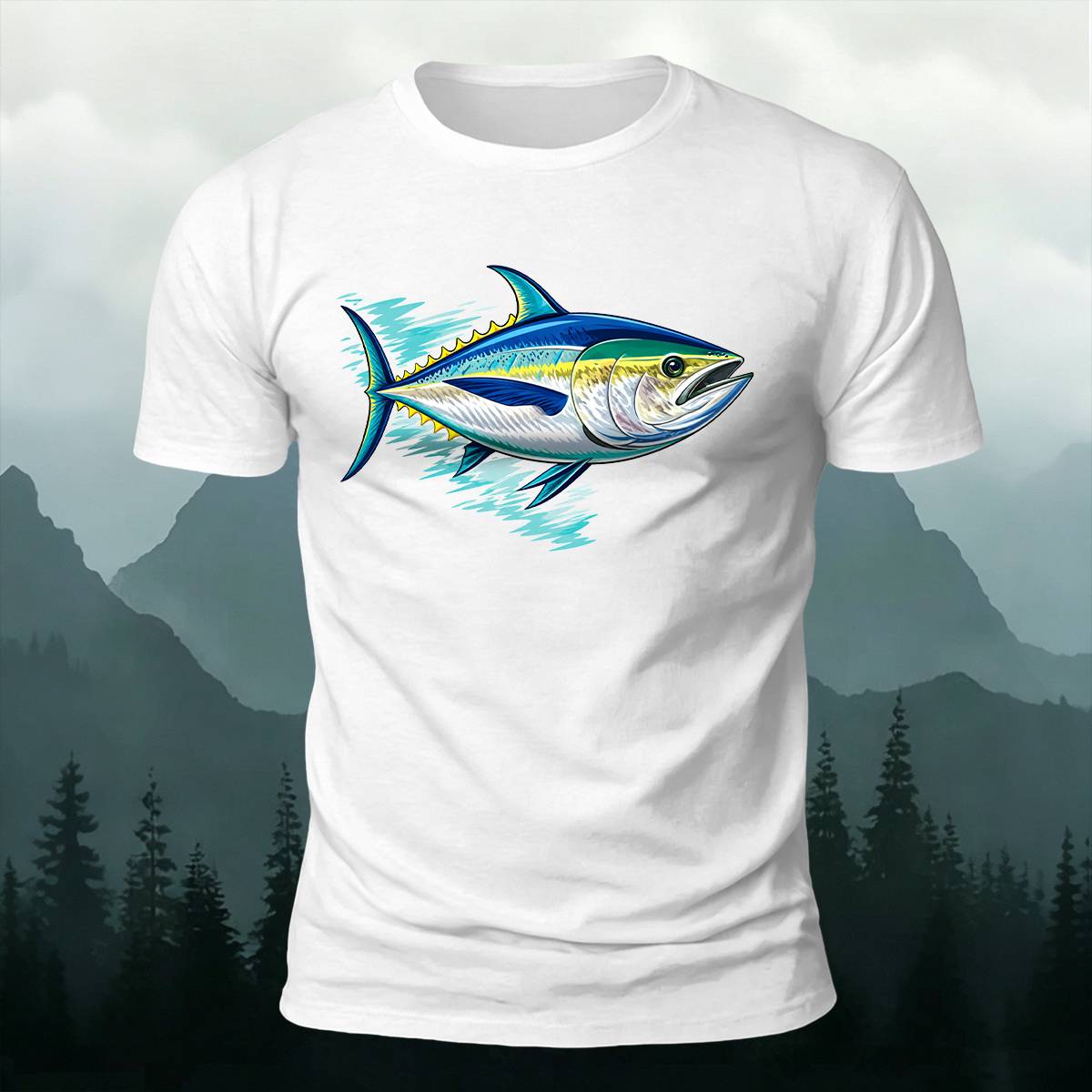 Colorful Tuna Fish Splash Outdoor Casual Cotton Tee