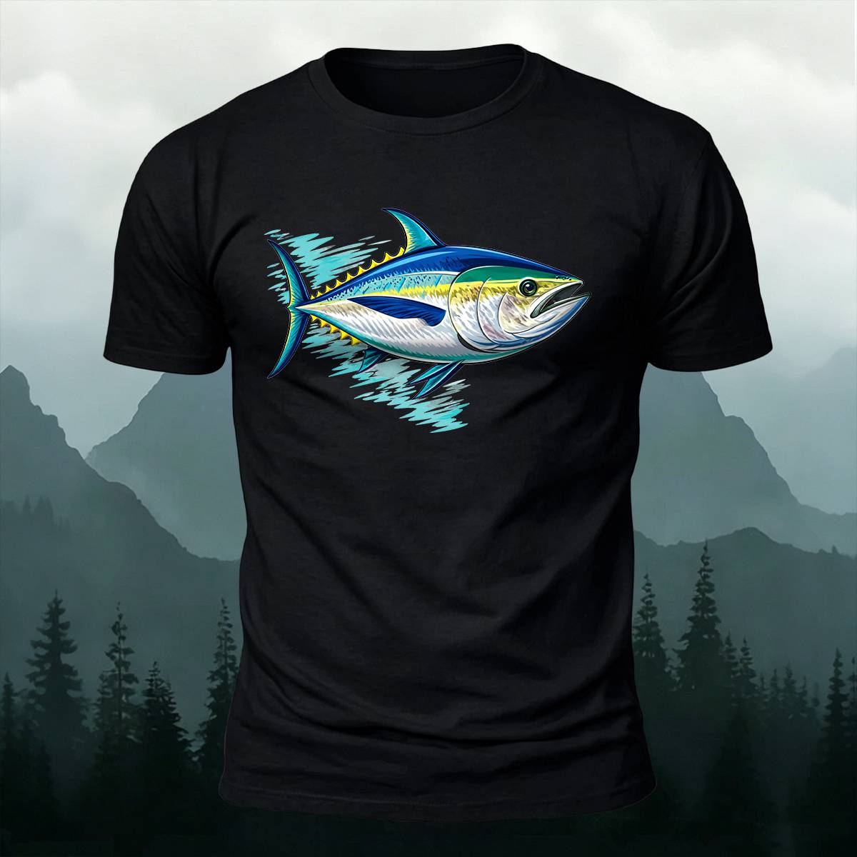 Colorful Tuna Fish Splash Outdoor Casual Cotton Tee