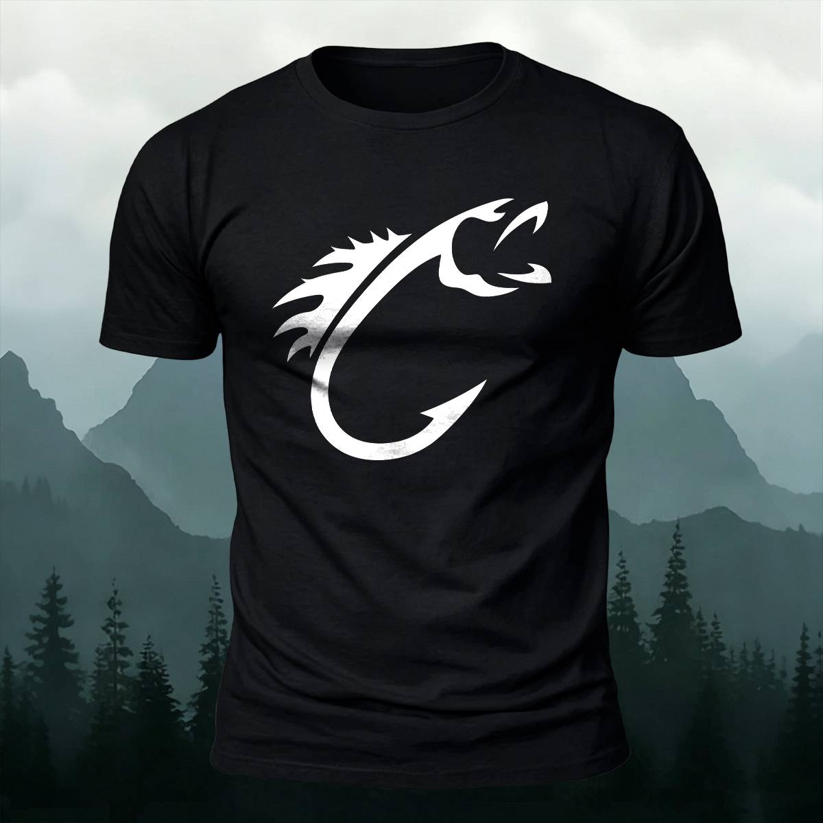 Minimal Fish Hook Outdoor Casual Premium Cotton Tee