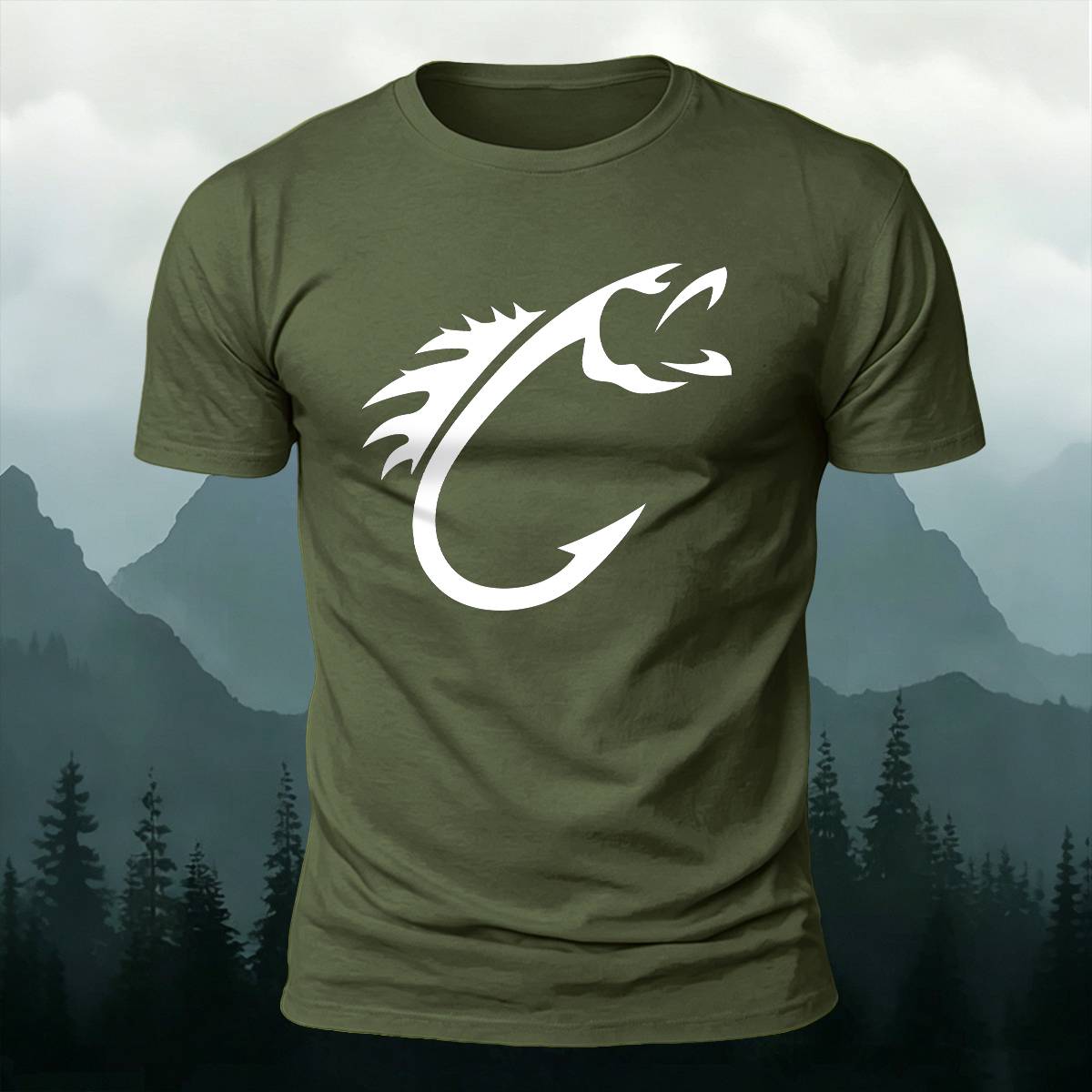 Minimal Fish Hook Outdoor Casual Premium Cotton Tee