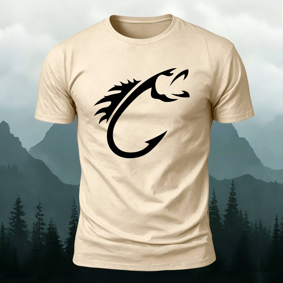 Minimal Fish Hook Outdoor Casual Premium Cotton Tee