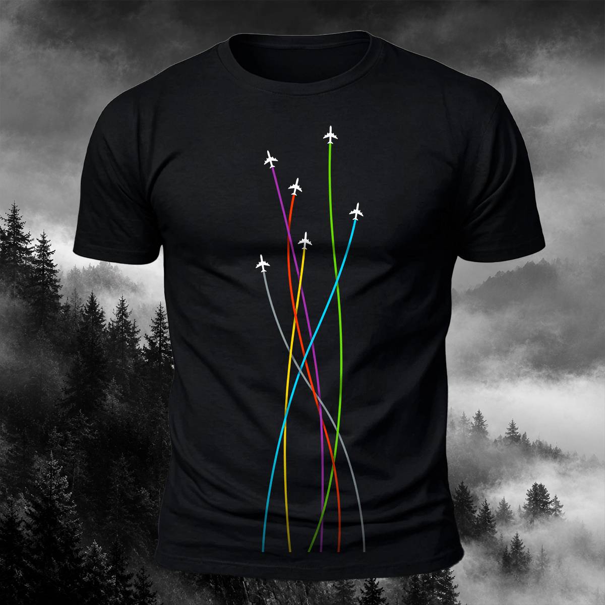 DTG Colorful Airplane Flight Path Aviation Casual Tee
