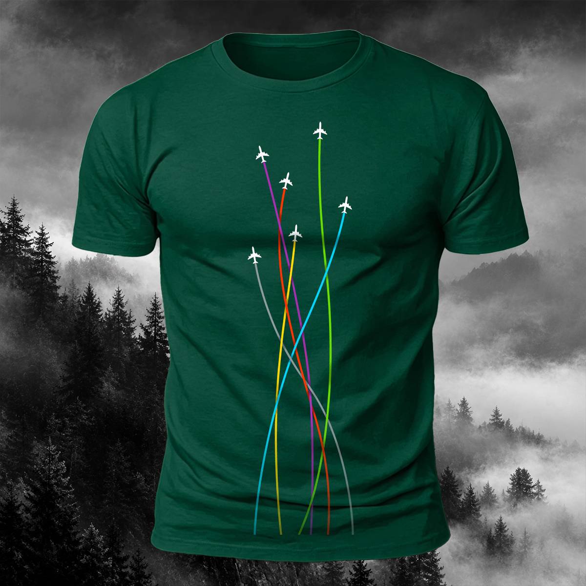 DTG Colorful Airplane Flight Path Aviation Casual Tee