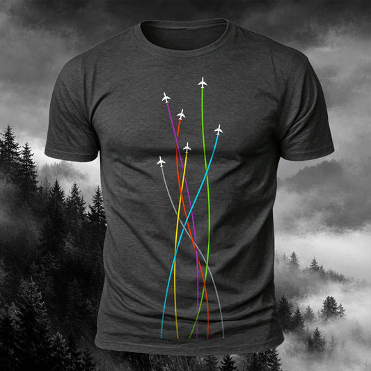 DTG Colorful Airplane Flight Path Aviation Casual Tee