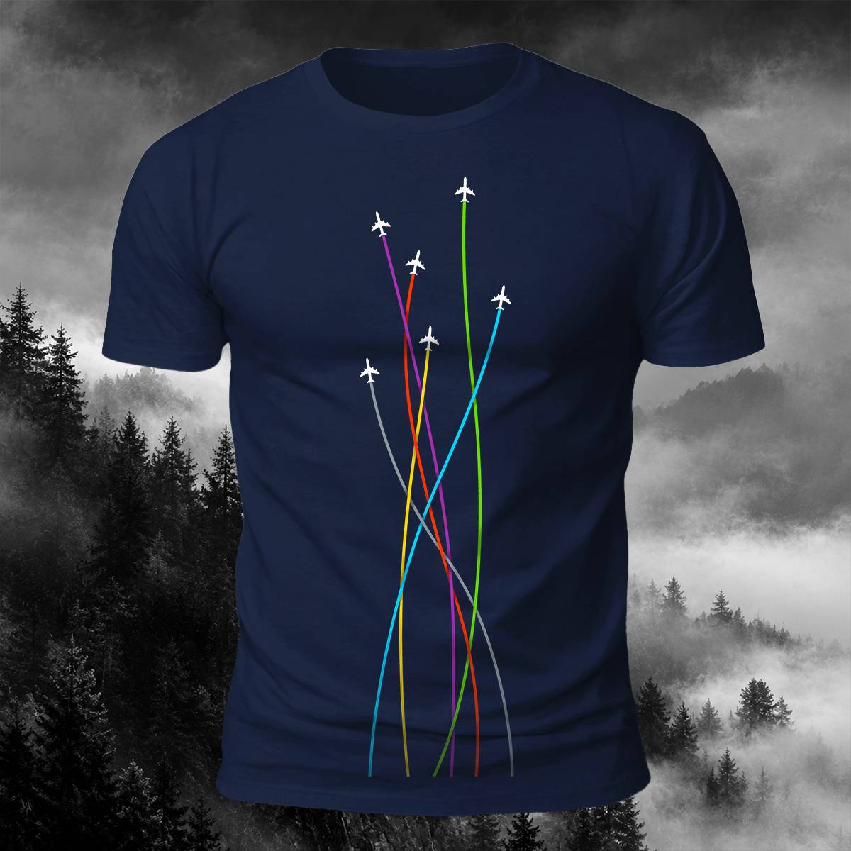 DTG Colorful Airplane Flight Path Aviation Casual Tee