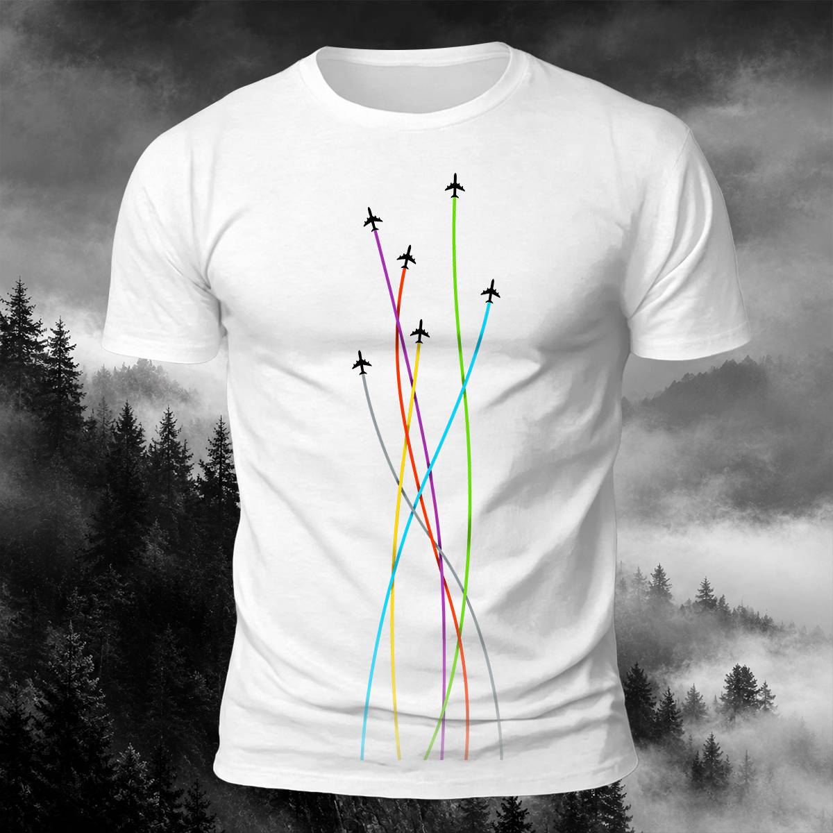 DTG Colorful Airplane Flight Path Aviation Casual Tee