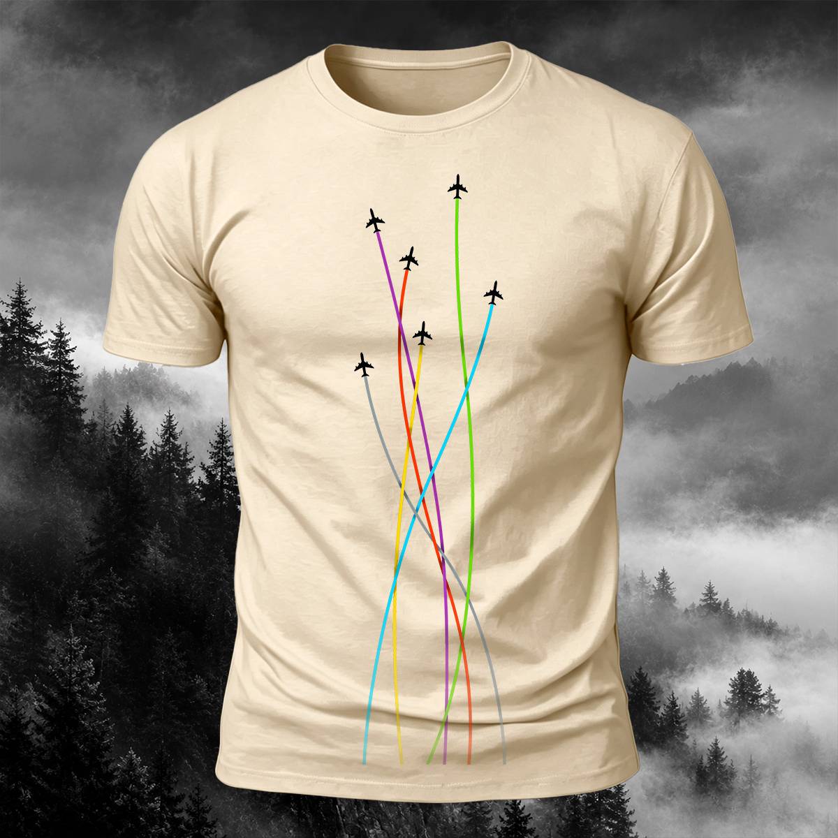 DTG Colorful Airplane Flight Path Aviation Casual Tee