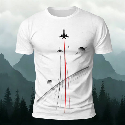 DTG Aviation Space Travel Airplane Graphic Casual Tee