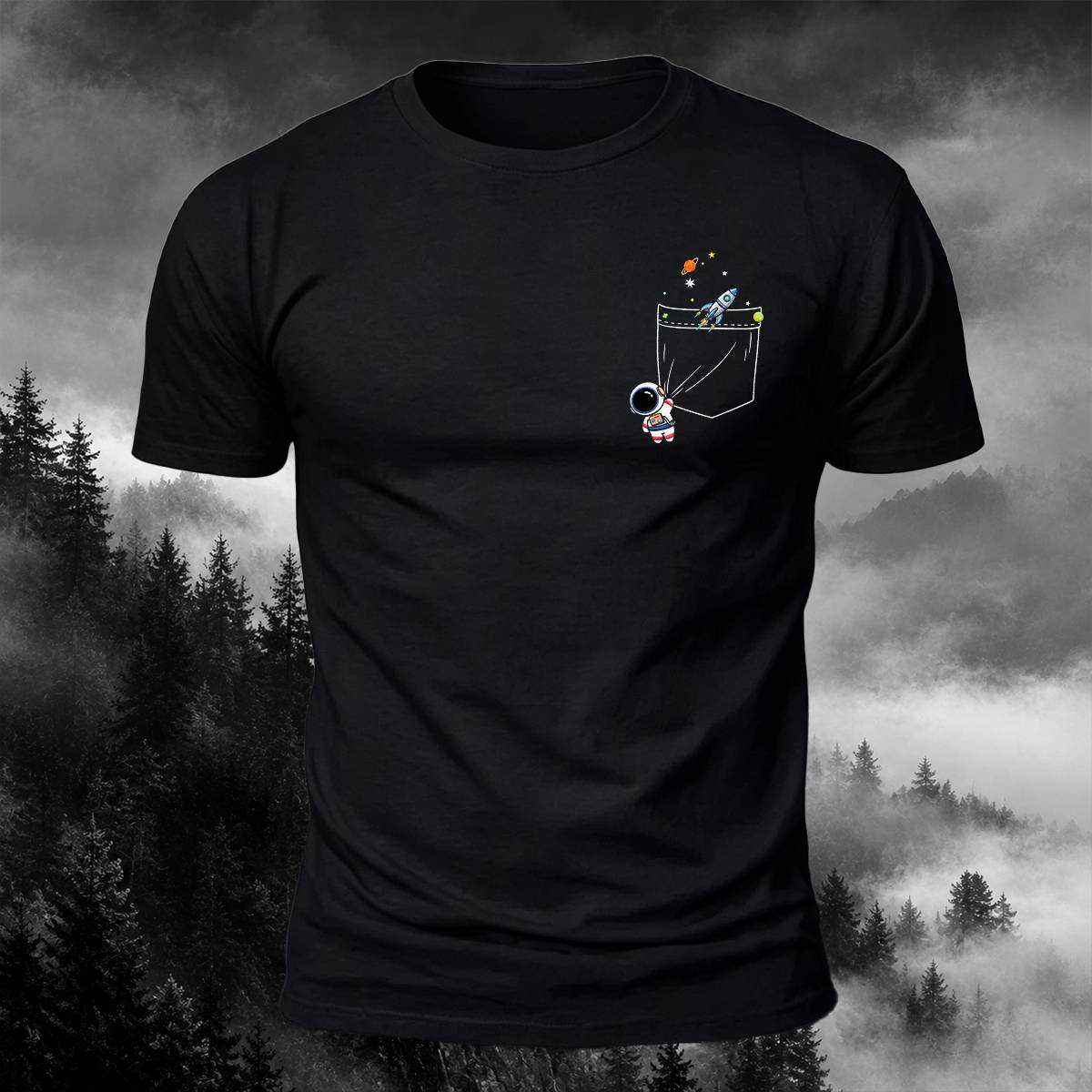DTG Funny Pocket Space Rocket Astronaut Casual Tee