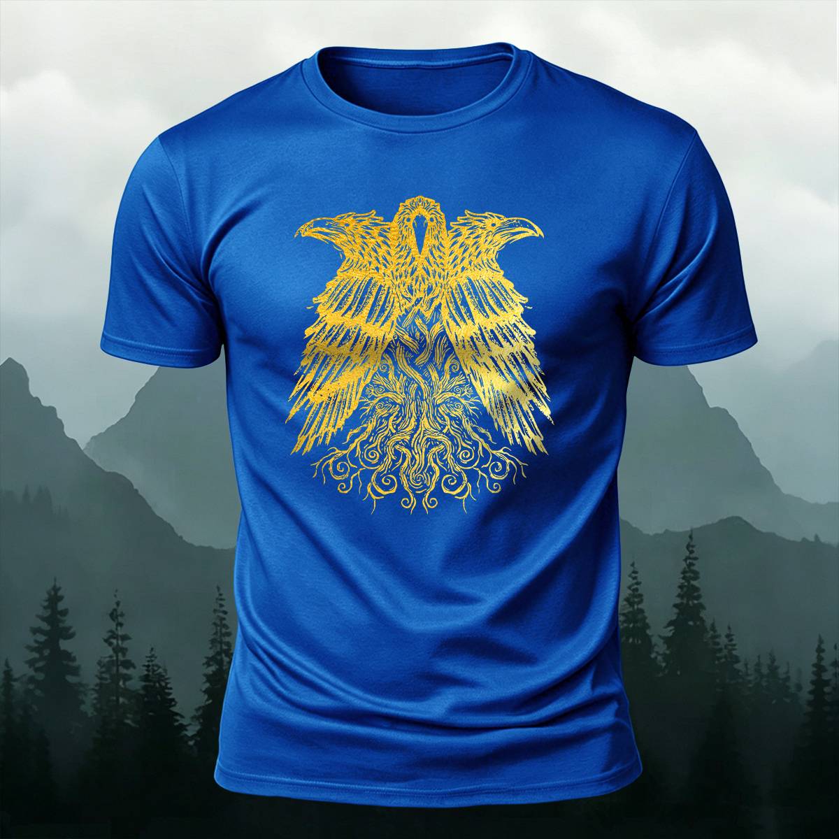 DTG Viking Raven Yggdrasil Graphic Casual Tee