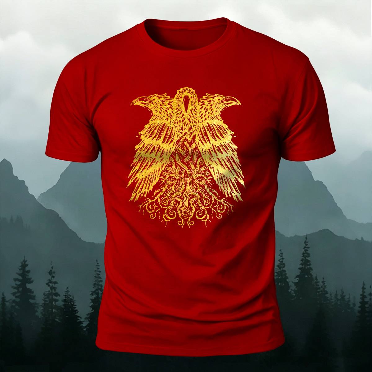 DTG Viking Raven Yggdrasil Graphic Casual Tee