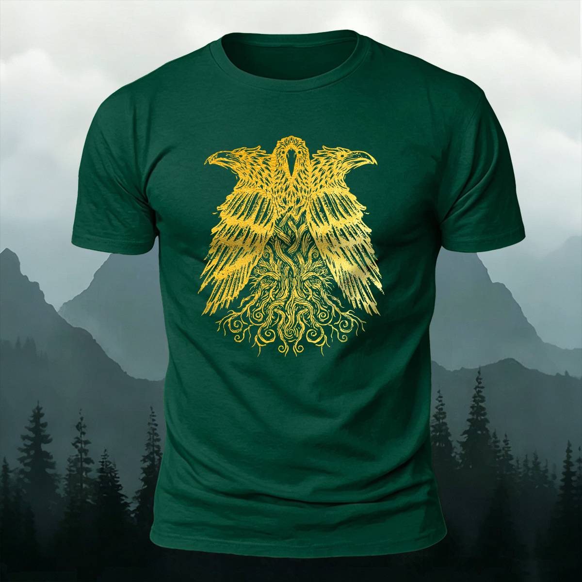 DTG Viking Raven Yggdrasil Graphic Casual Tee