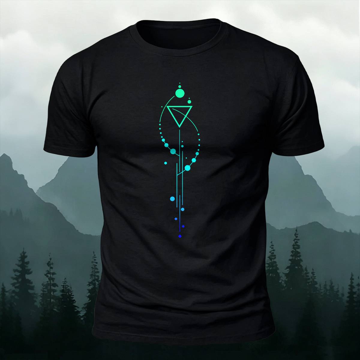 Geometric Celestial Space Line Art Minimal Casual Tee