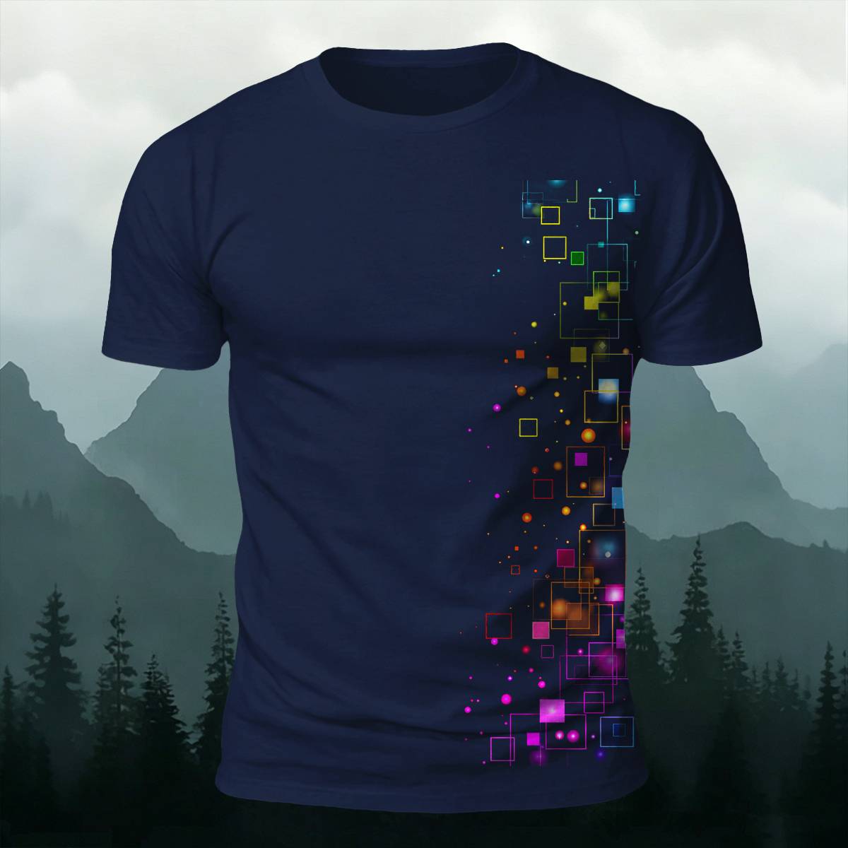DTG Cyber Colorful Floating Square Glow Particle Casual Tee
