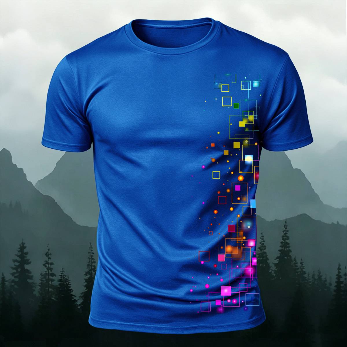 DTG Cyber Colorful Floating Square Glow Particle Casual Tee
