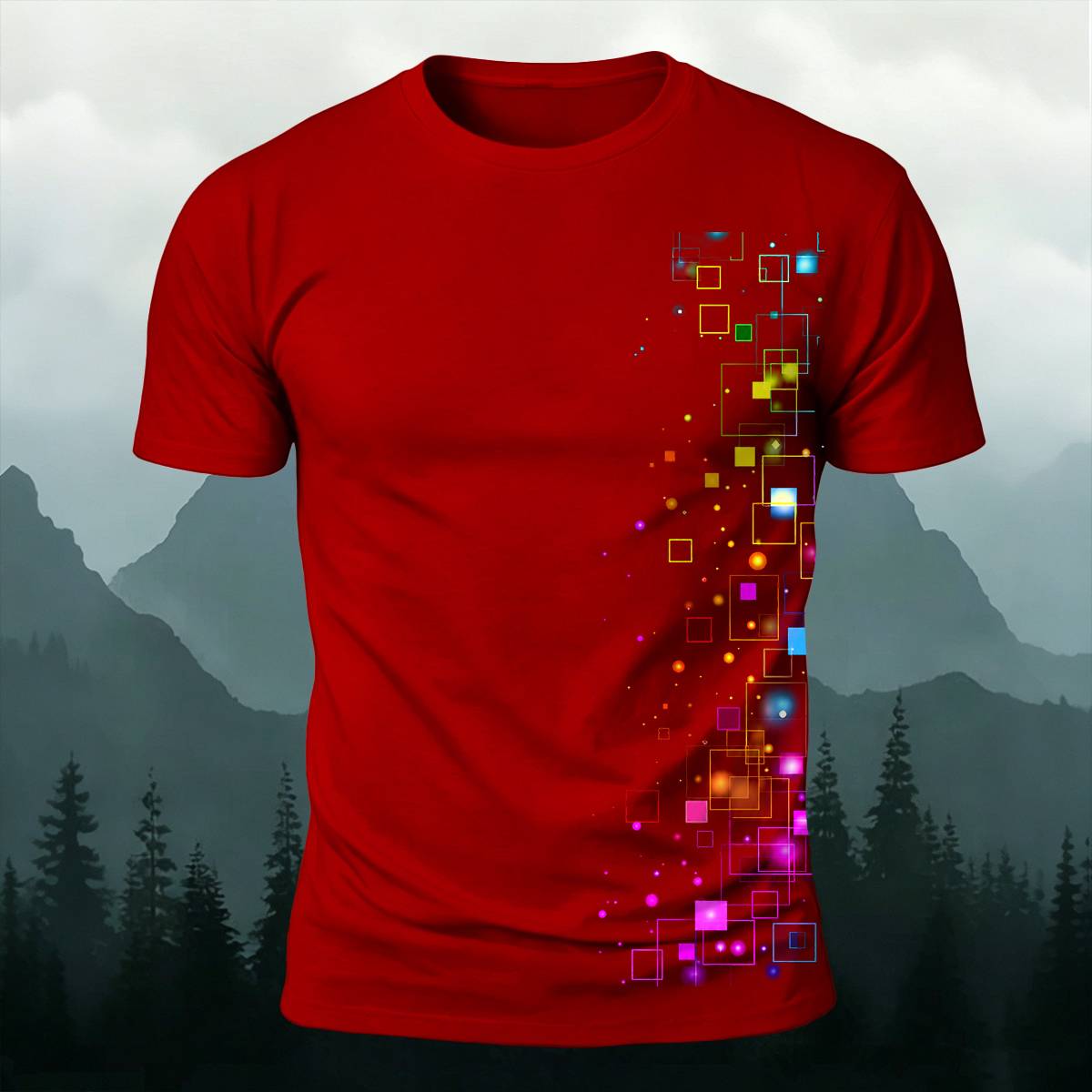 DTG Cyber Colorful Floating Square Glow Particle Casual Tee
