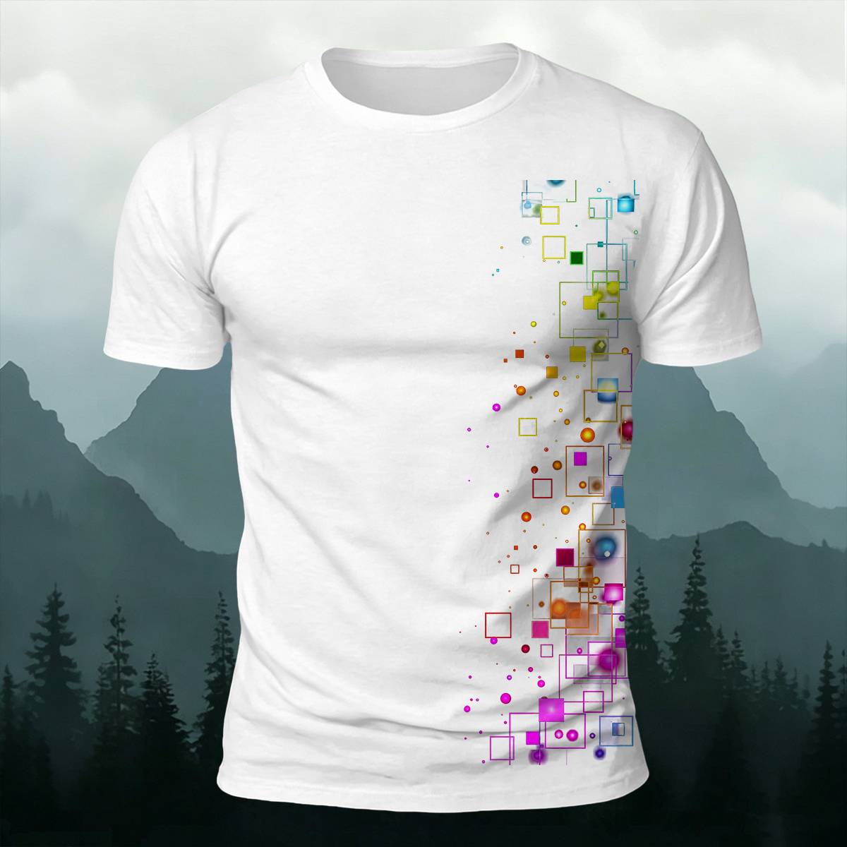 DTG Cyber Colorful Floating Square Glow Particle Casual Tee