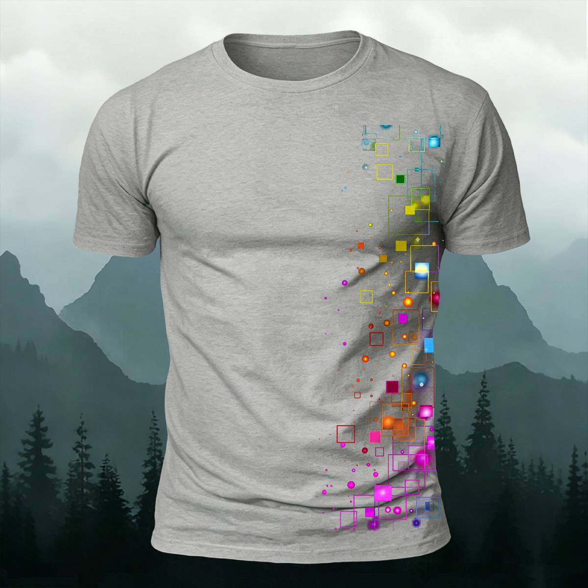 DTG Cyber Colorful Floating Square Glow Particle Casual Tee