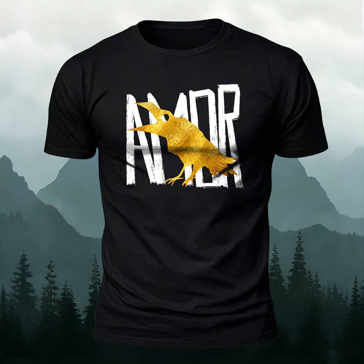 Vintage AMOR Lettering Golden Raven Casual Cotton Tee