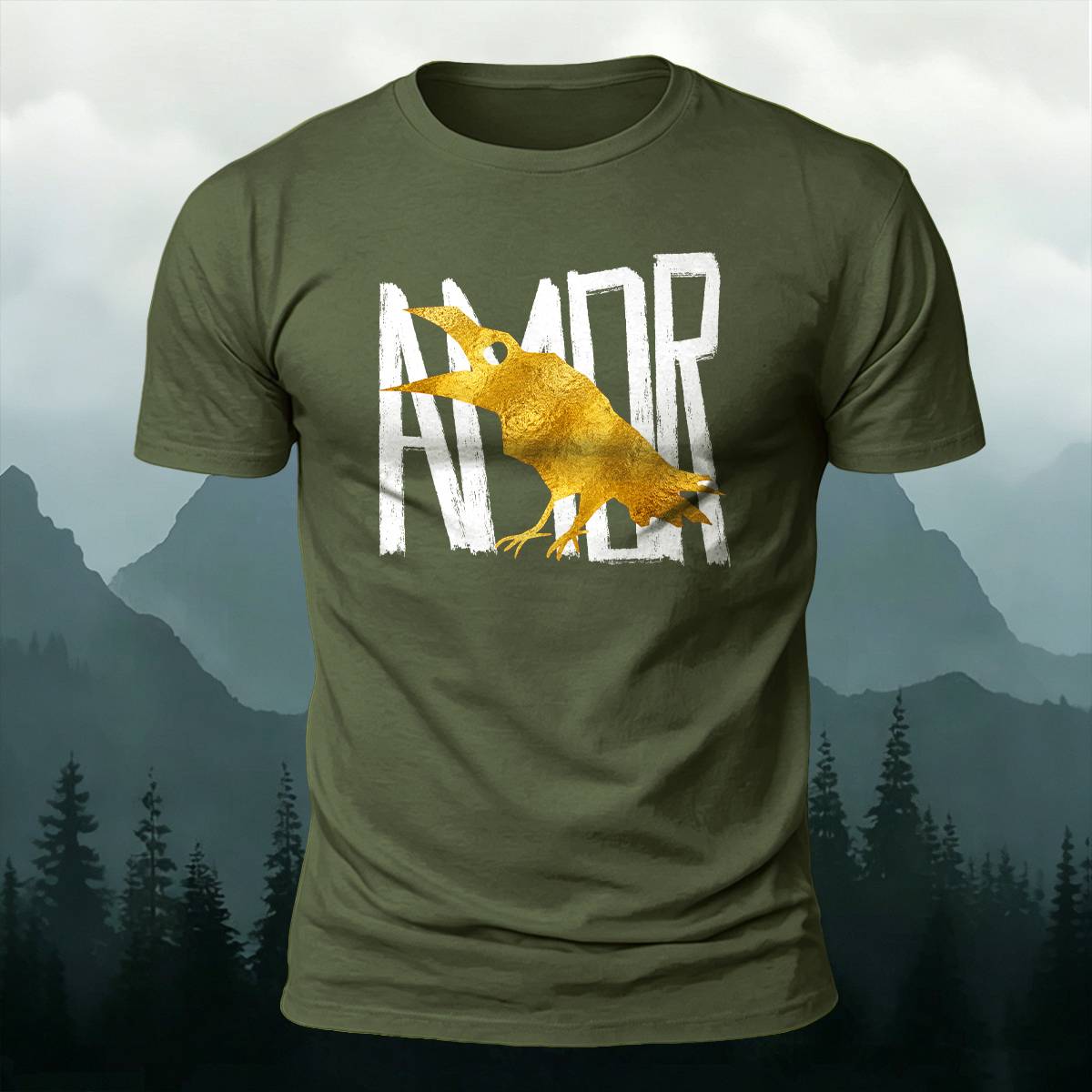 Vintage AMOR Lettering Golden Raven Casual Cotton Tee